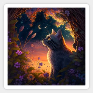 Feline Sunset Serenade Sticker